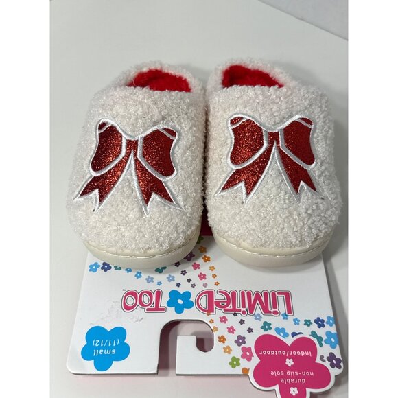 Limited Too white red lined Christmas bow slippers girls S 11/12 NWT glitter - Picture 4 of 6